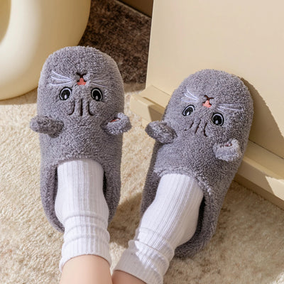 Cute Cartoon House Slippers for Women, Warm Plush Indoor Shoes
