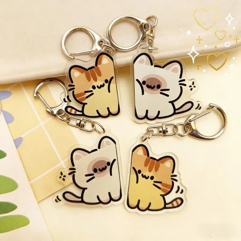 Peeking Cat Acrylic Keychain, Cute Doodle Kitty Bag Charm With Clasp