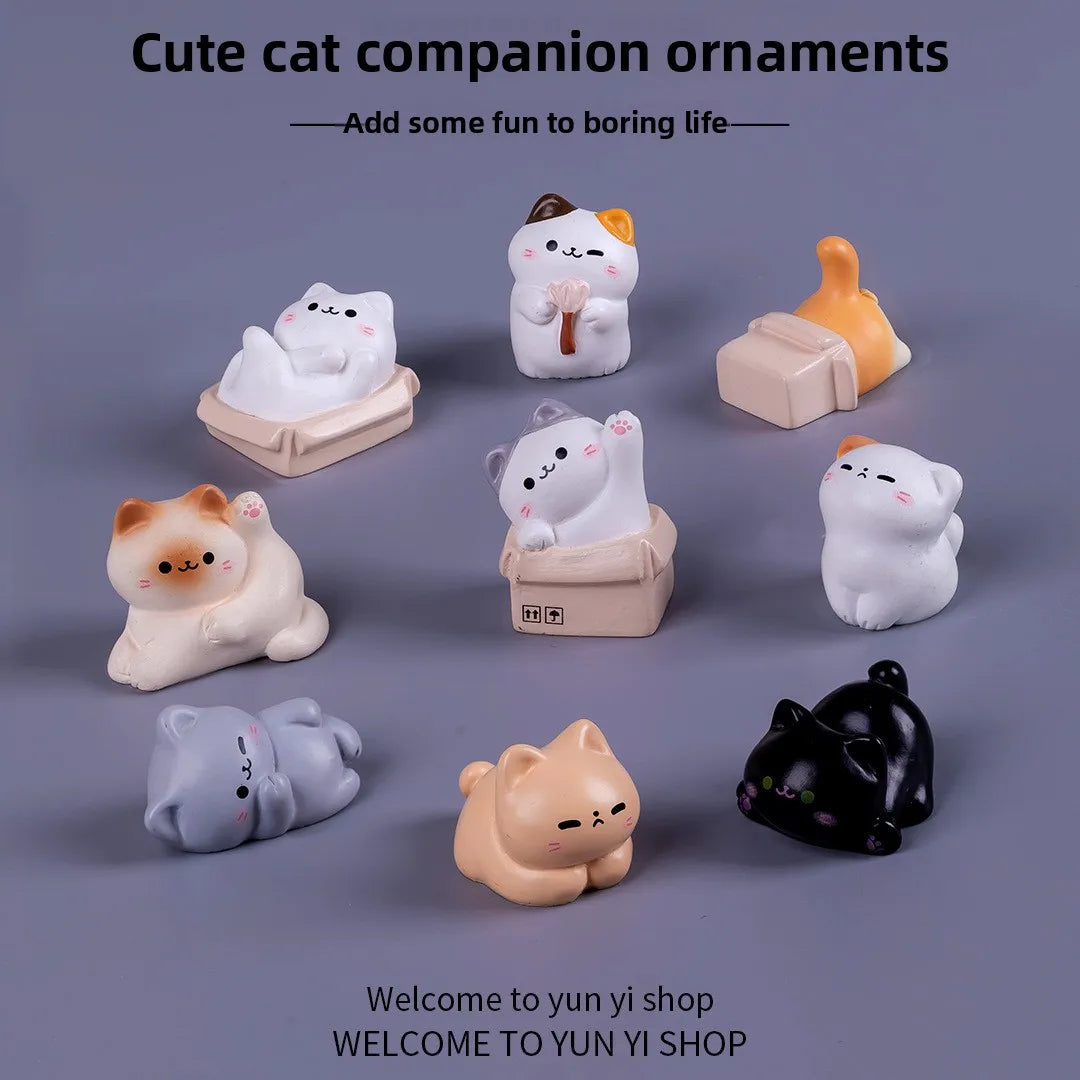 Kawaii Mini Cat Ornament, Tiny Resin Kitten Statue Decor