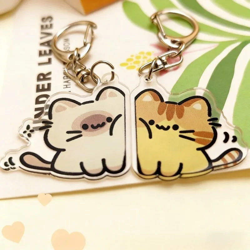 Peeking Cat Acrylic Keychain, Cute Doodle Kitty Bag Charm With Clasp