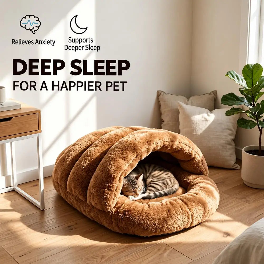 Tunnel Style Cat Sleeping Nest with Fleecy Hood