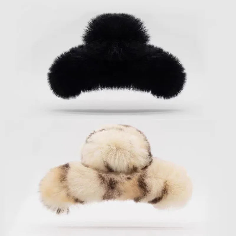 Large Plush Hair Claw Clip, Fuzzy Winter Hair Clip for Women