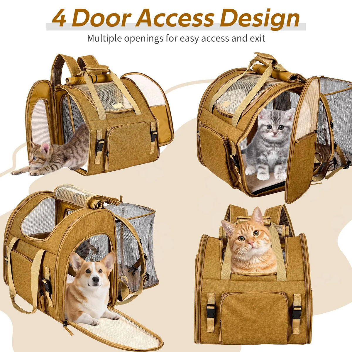 Expandable Cat Carrier Backpack with Mesh Side Room, Up to 22 Lbs