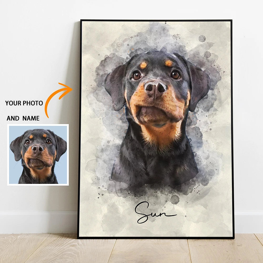 Custom Cat Portrait Canvas Print from Your Photo with Name