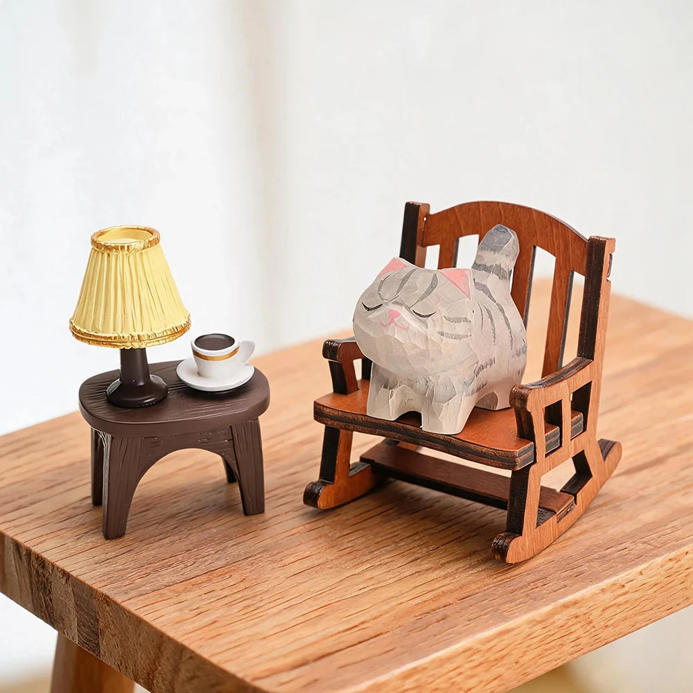 Hand-Carved Wooden Cat Figurine, 8 Breeds in Painted Basswood