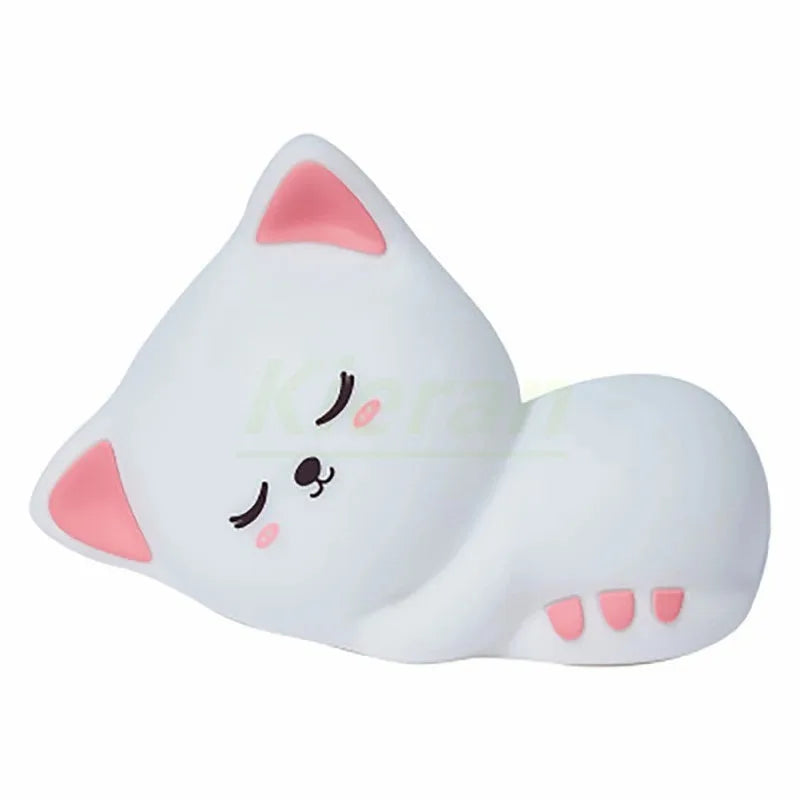 Sleeping Cat Night Light, Soft Silicone LED Lamp with 7 Colors