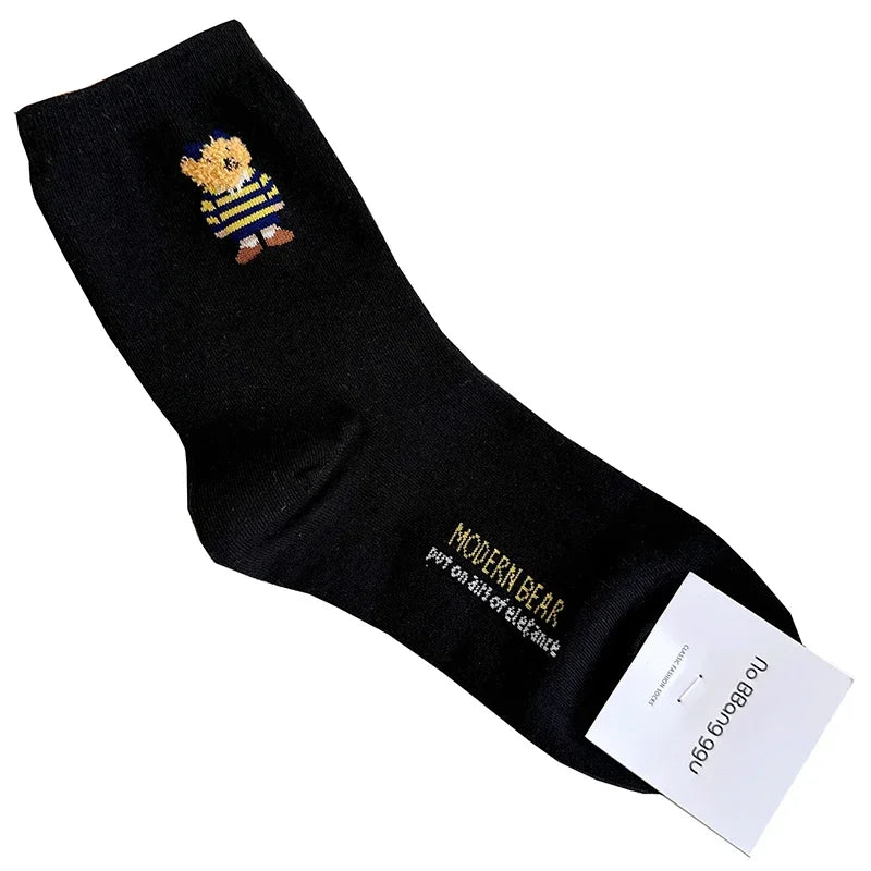 Cute Cartoon Bear Socks for Women, Cotton Blend Ankle Socks