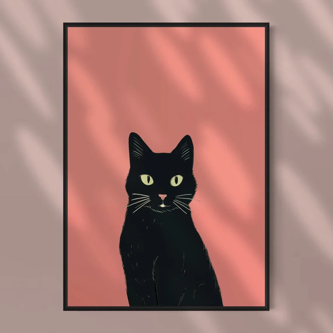 Black Cat Poster on Bold Orange, Funny Minimalist Cat Art Print