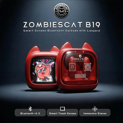 ZOMBIES CAT B19 Cat Wallet Bluetooth Earbuds – Mini TV Touchscreen Case, 13mm Drivers, ENC Mic & 30H Wireless Playtime