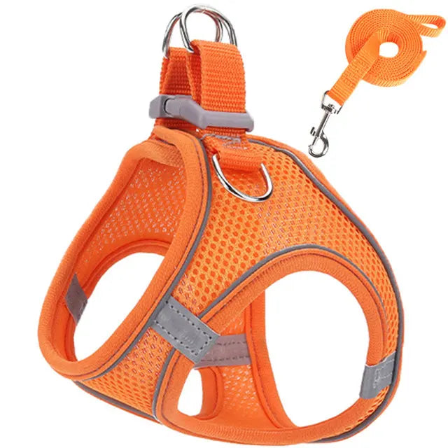Step-In Cat Harness and Leash Set, Breathable Mesh Vest With Reflective Edges