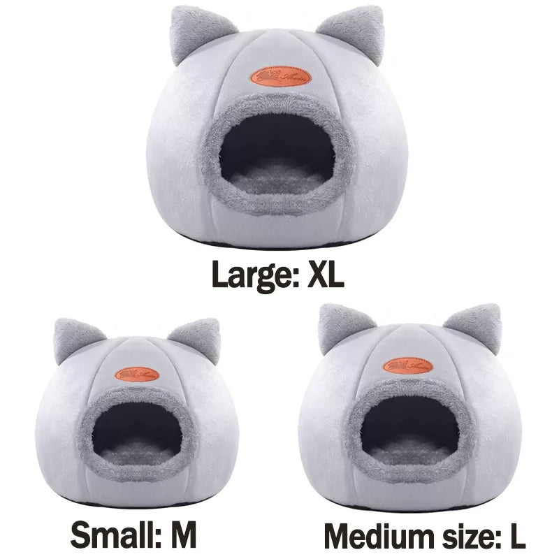 Kitty Ear Dome Cat Bed with Plush Doorway Trim