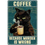 Coffee Cat Tin Sign, Retro Metal Kitchen and Cafe Wall Decor