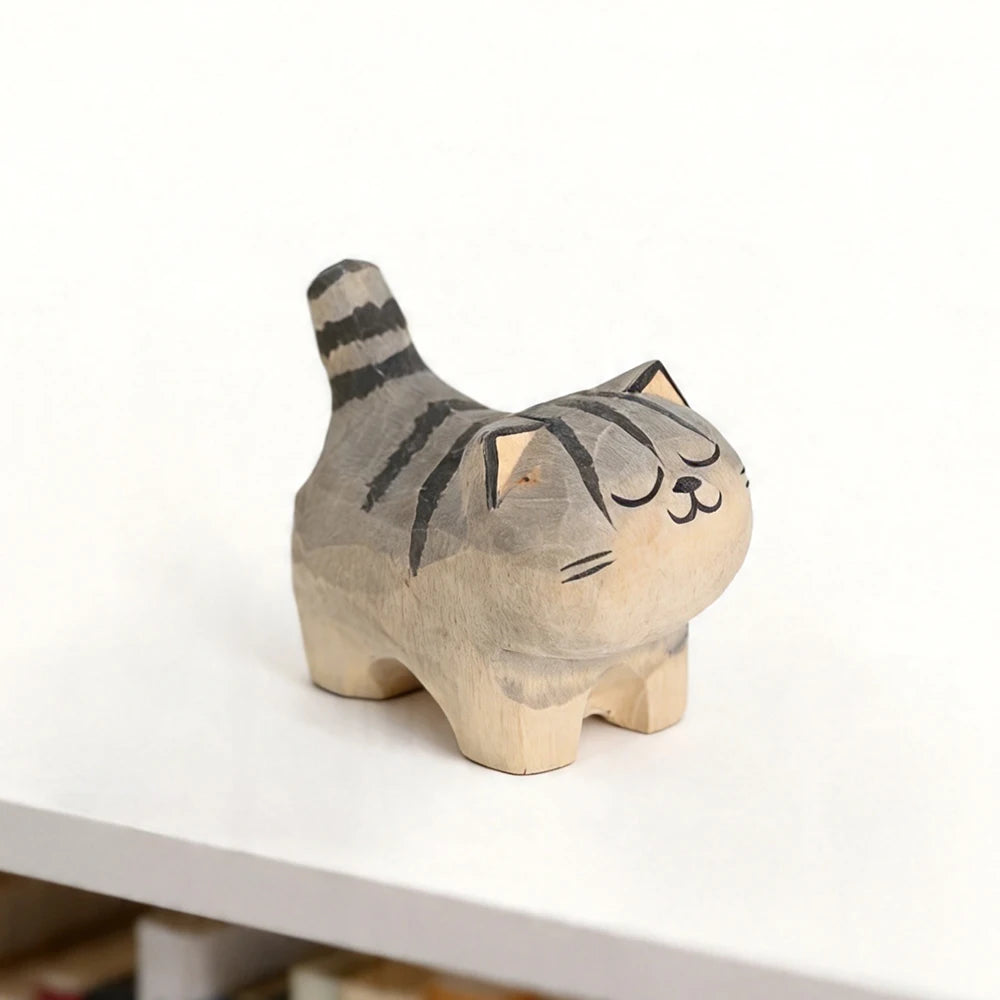 Hand-Carved Wooden Cat Figurine, 8 Breeds in Painted Basswood