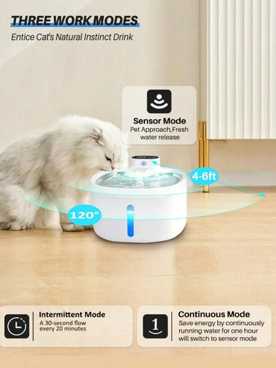 Cordless Cat Water Fountain, 2.6L Battery-Powered Fountain With Motion Sensor