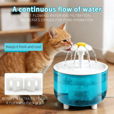 Flower Cat Water Fountain, 1.2L USB Drinking Fountain With 4 Filters