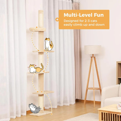 Beige Floor-to-Ceiling Cat Tree with 5 Platforms