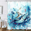 Funny Cat Riding a T-Rex Shower Curtain, Japanese Wave Decor
