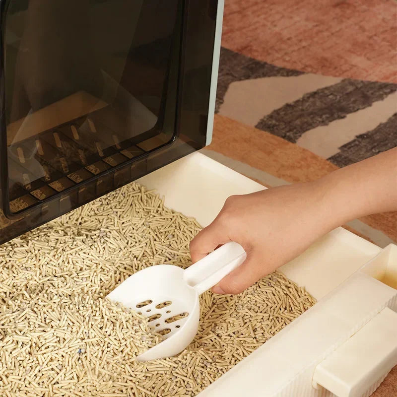 Cabin-Style Enclosed Cat Litter Box With Pull-Out Drawer and Paw Mat