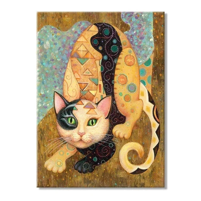 Gustav Klimt Style Cat Canvas Print, Decorative Cat Wall Art