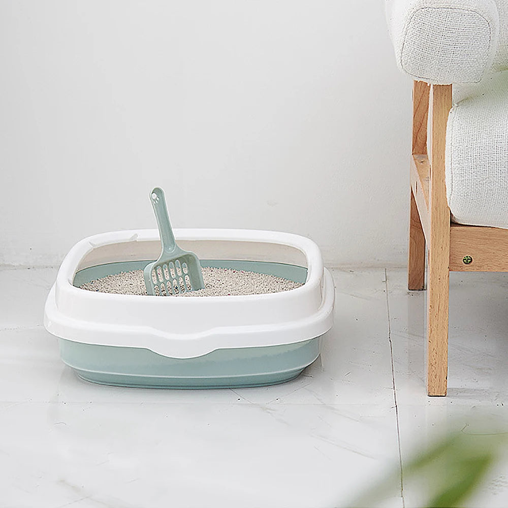 Open Cat Litter Pan With Removable Rim and Scoop, 15.7 Inch Litter Box