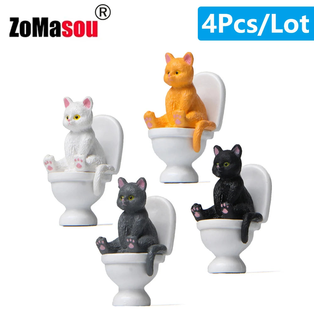 Cat on Toilet Figurine, Funny Mini Bathroom Cat Ornament