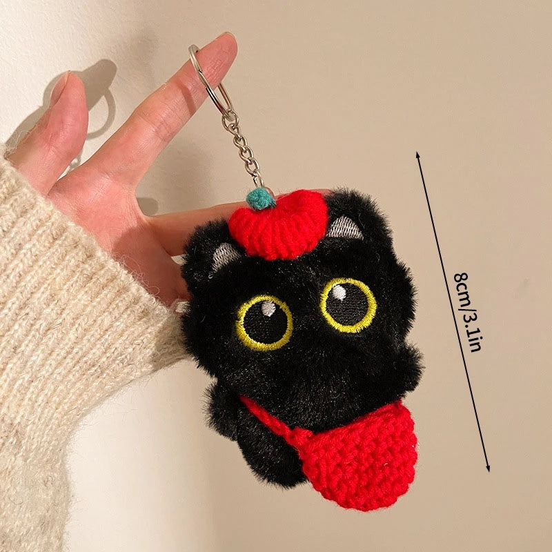 Black Cat Plush Keychain Bag Charm for Cat Lovers
