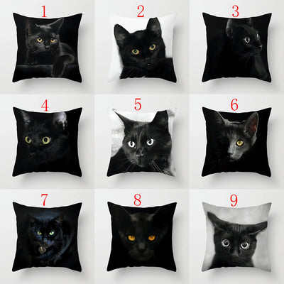 Black Cat Throw Pillow Cover, Short Plush Cushion Case, 4 Sizes