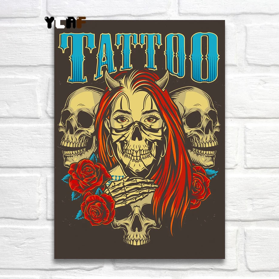 Tattoo Cats Canvas Print, Vintage Tattoo Parlor Cat Wall Art