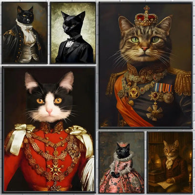 Vintage Renaissance Cat Poster, Classical Portrait Cat Wall Art