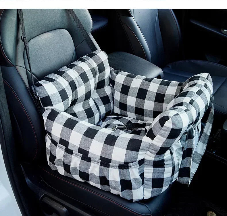 Cat Car Bed with Safety Belt and Washable Cushioned Bed