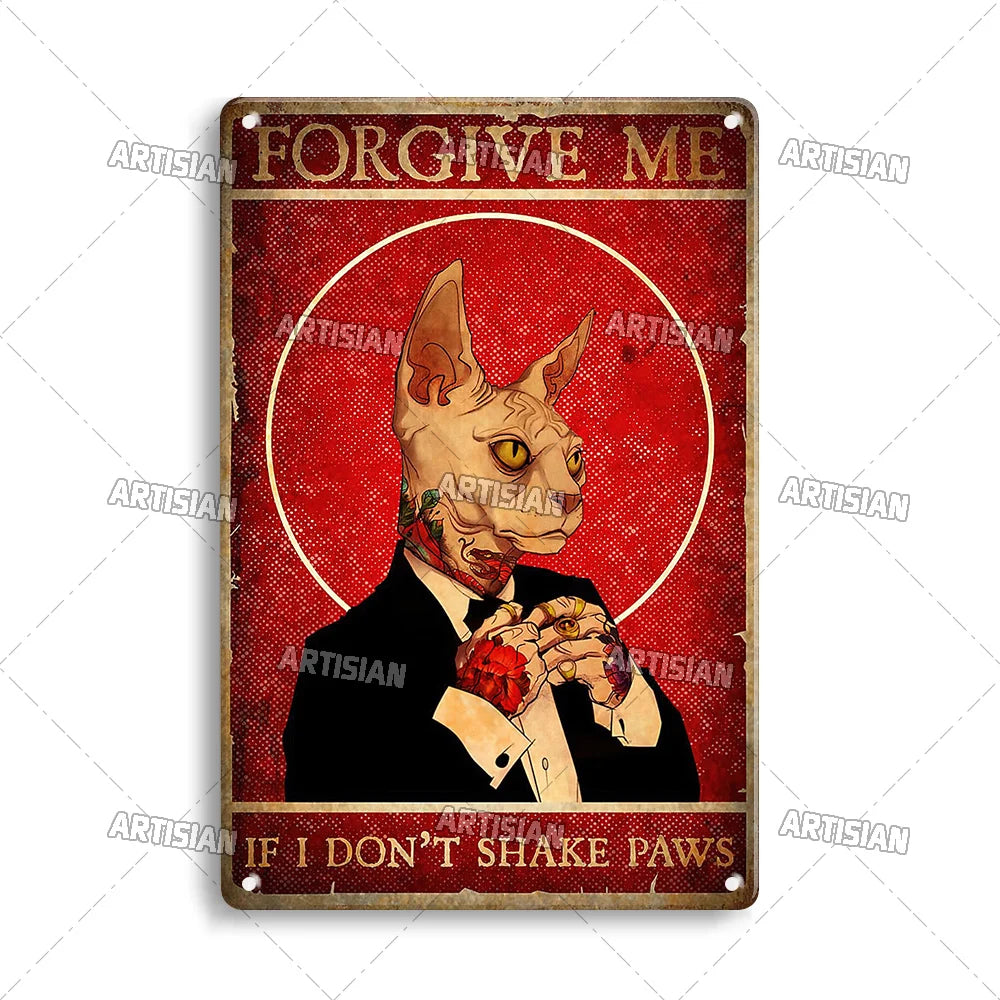 Black Cat Vintage Tin Plate, Horizontal Retro Wall Sign Gift