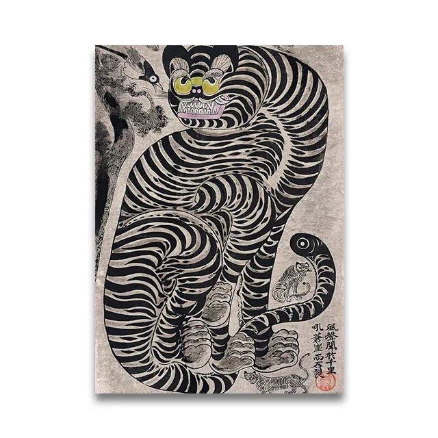 Affiches antiques d’aquarelle de chat japonais