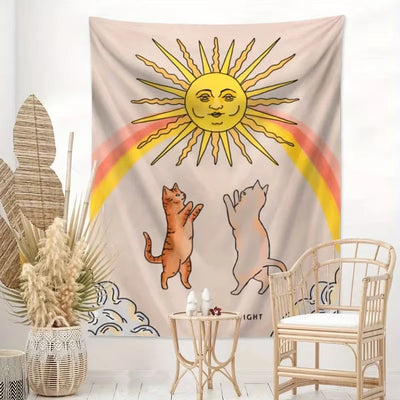Dancing Rainbow Cats Wall Tapestry for Teen Bedrooms