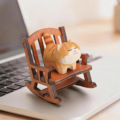 Hand-Carved Wooden Cat Figurine, 8 Breeds in Painted Basswood