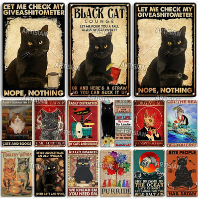 Retro Black Cat Tin Sign for Bar, Garage or Man Cave