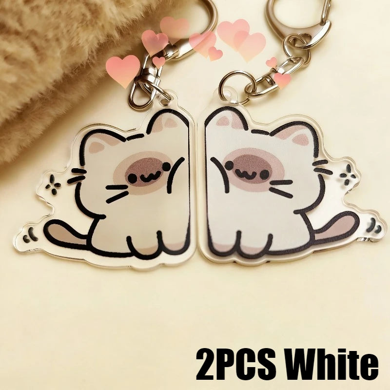 Peeking Cat Acrylic Keychain, Cute Doodle Kitty Bag Charm With Clasp