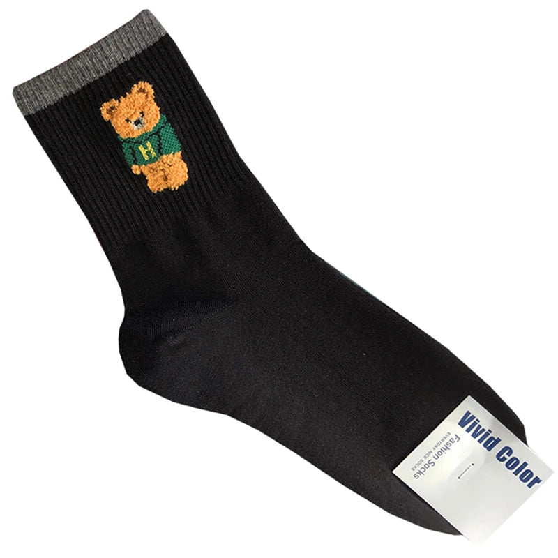 Cute Cartoon Bear Socks for Women, Cotton Blend Ankle Socks