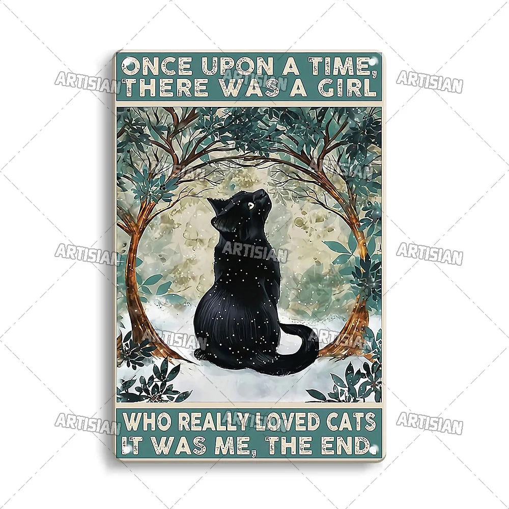 Black Cat Vintage Tin Plate, Horizontal Retro Wall Sign Gift