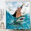 Cute Cat and Dinosaur Shower Curtain with 12 Hooks Included
