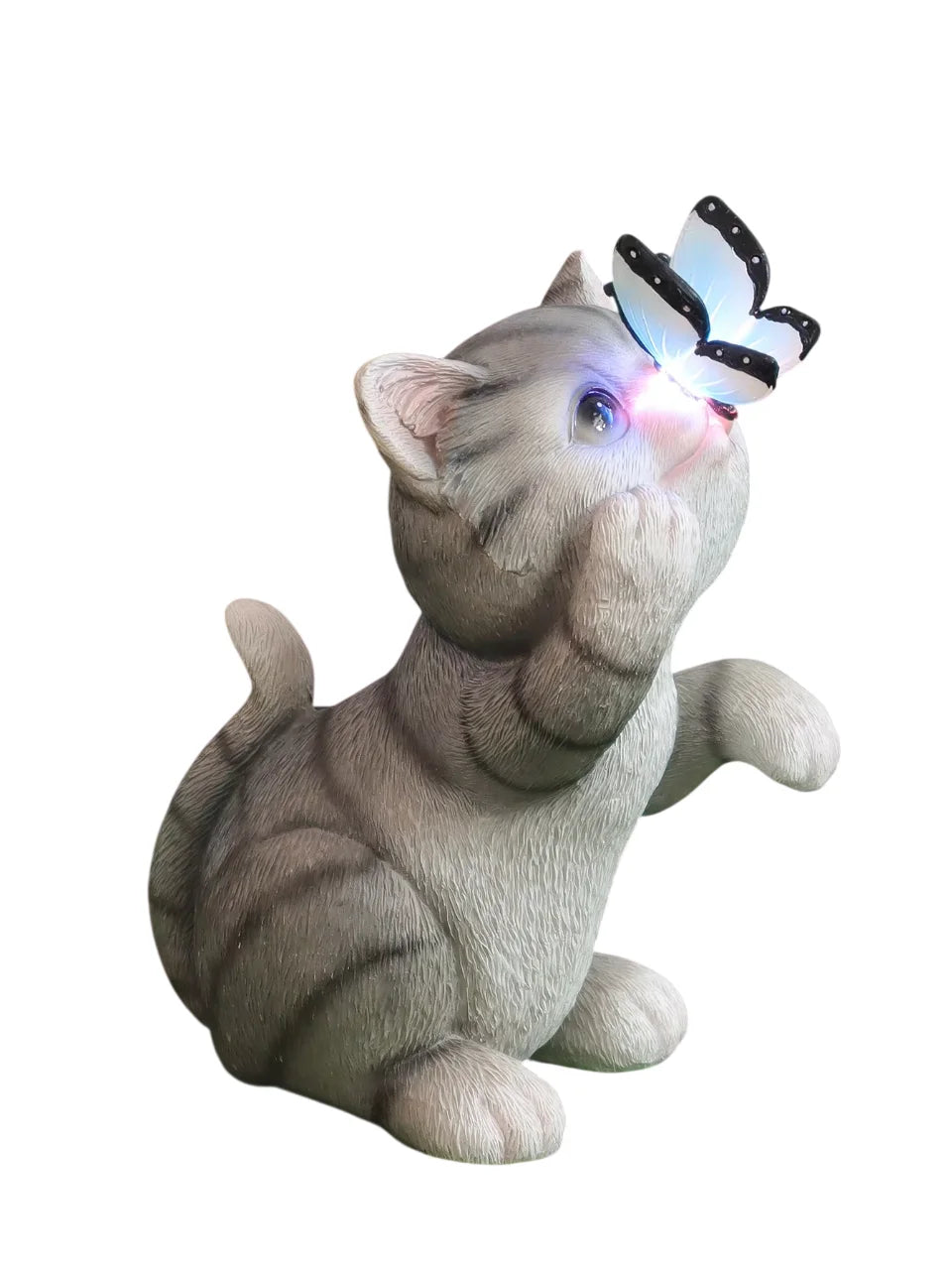 Solar Garden Cat Statue with Butterfly Light, Orange Tabby Kitten