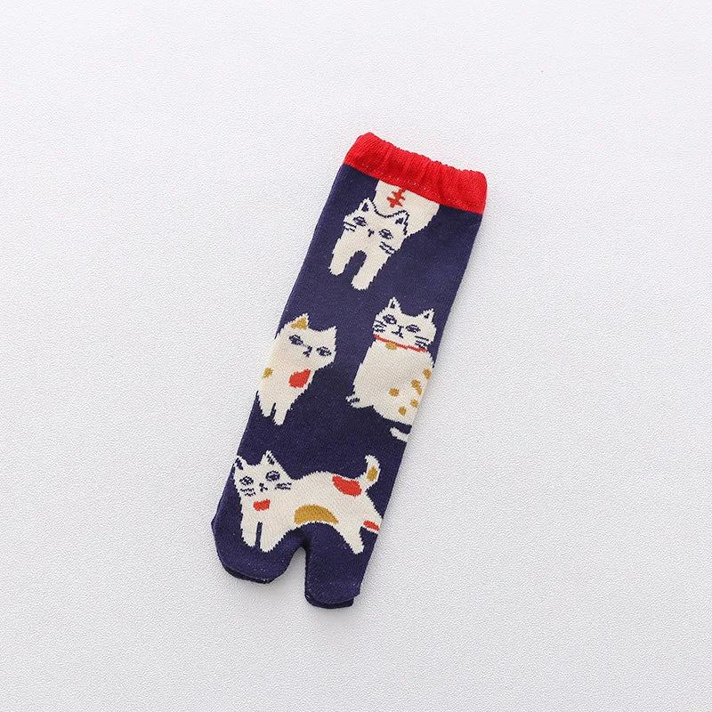Cute Cat Tabi Socks 5 Pack, Two-Toe Socks for Flip-Flops