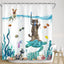 Cute Cat and Dinosaur Shower Curtain with 12 Hooks Included