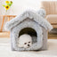 Shaggy Roof Cat House Bed with Fluffy Faux Fur Trim