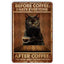 Coffee Cat Tin Sign, Retro Metal Kitchen and Cafe Wall Decor