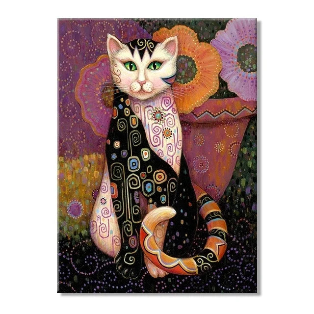 Gustav Klimt Style Cat Canvas Print, Decorative Cat Wall Art