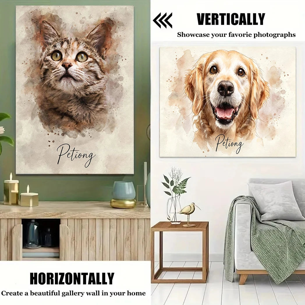 Custom Cat Portrait Canvas Print from Your Photo with Name