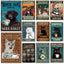 Coffee Cat Tin Sign, Retro Metal Kitchen and Cafe Wall Decor