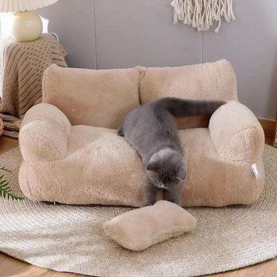 Plush Cat Sofa Bed with Zip-Off Washable Cover in 4 Sizes
