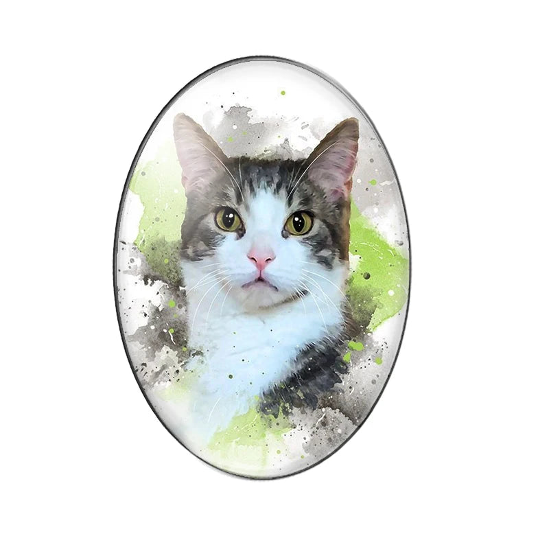 Persian Cat Glass Cabochons, 10 Pack Oval Photo Domes for DIY Jewelry