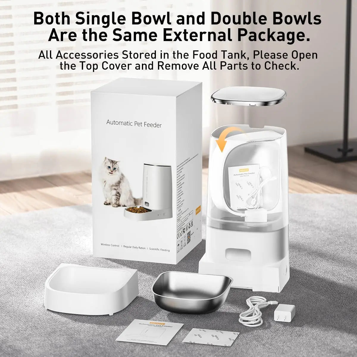 Automatic Cat Feeder With Wi-Fi App Control, 4 L Hopper and Stainless Steel Bowl